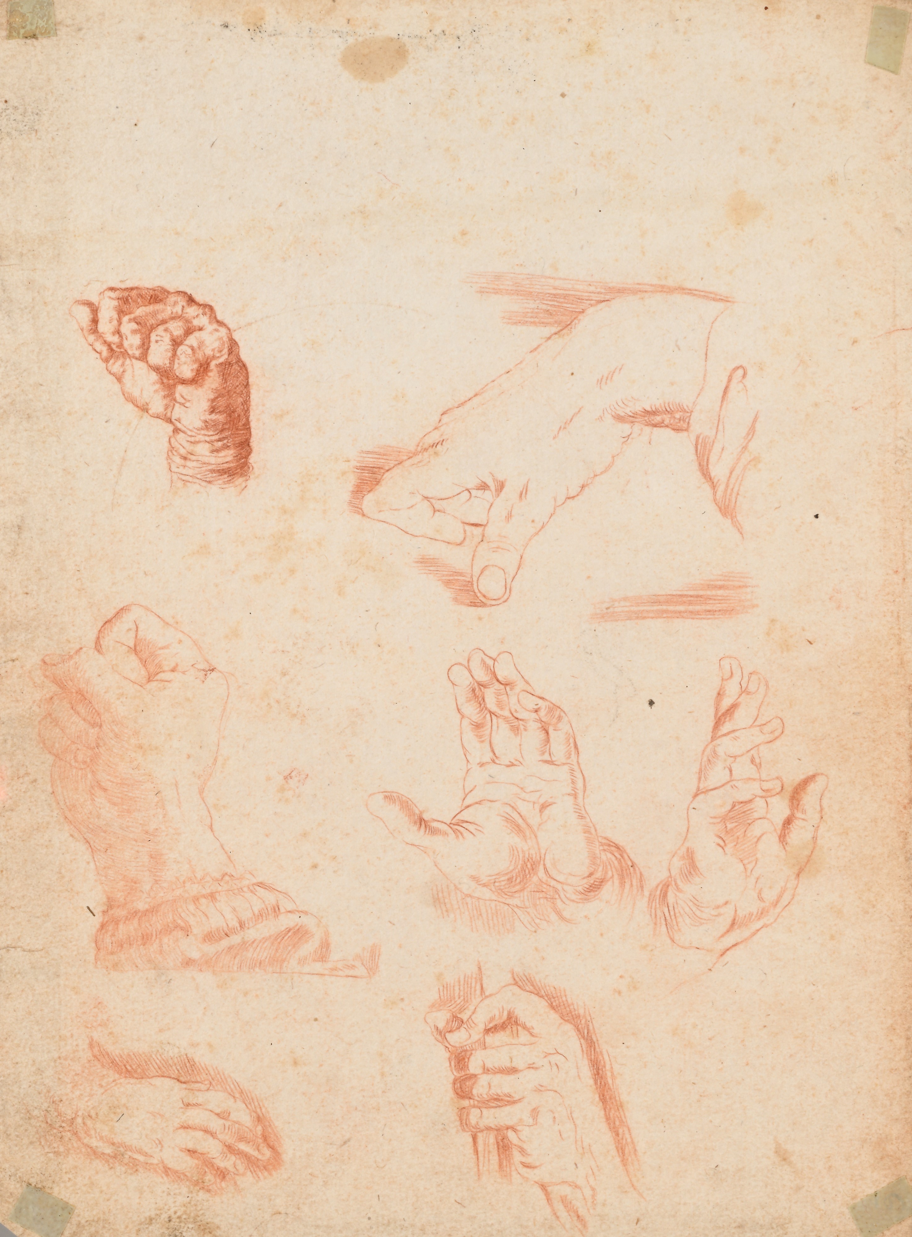 Pittore Accademico degli Inizi del XIX Secolo - Recto: Studi di Mani e Piedi; Verso: Studi di Man...