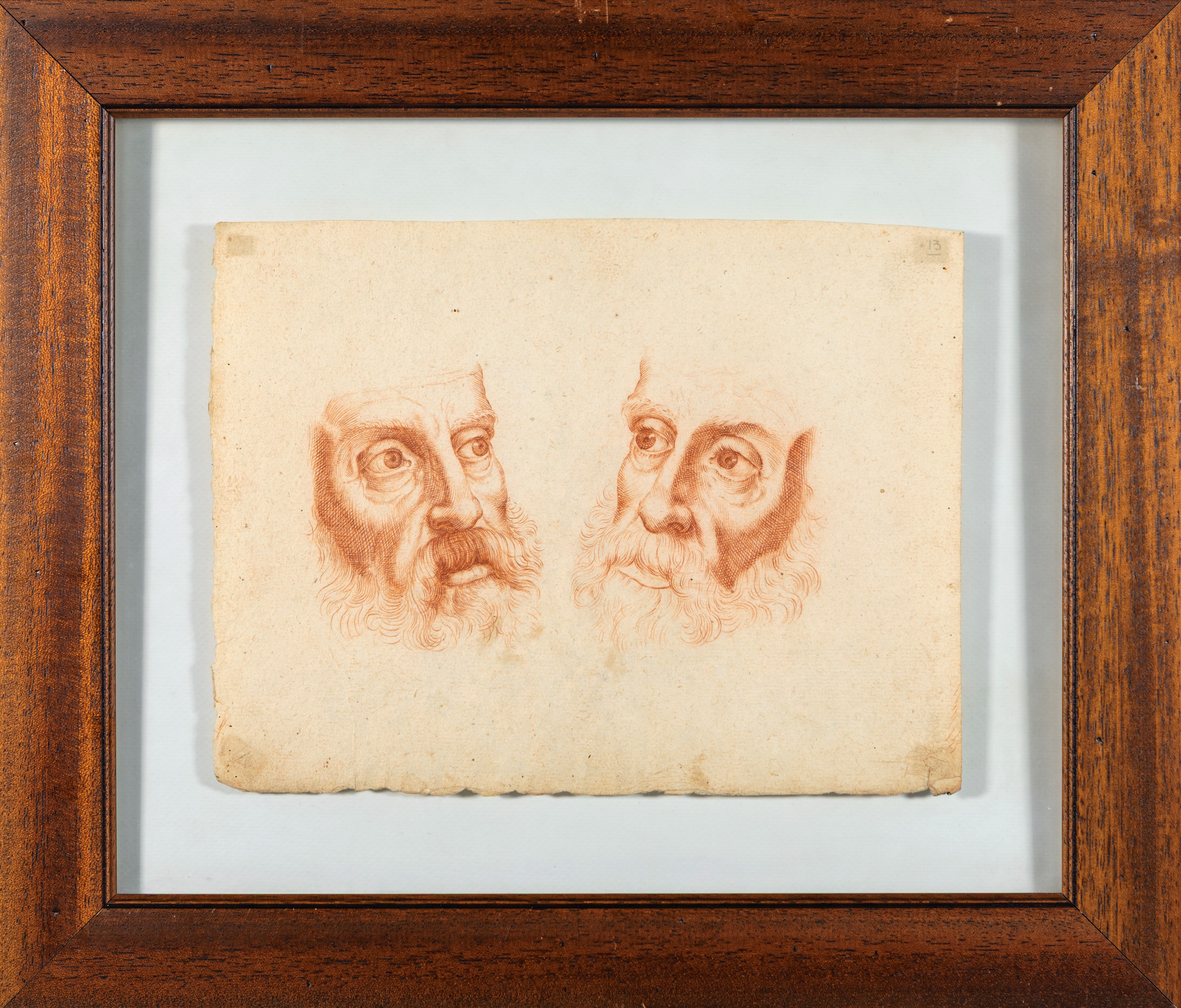 Recto: Studi di due volti maschili con barba, Verso: Studi di due profili femminili