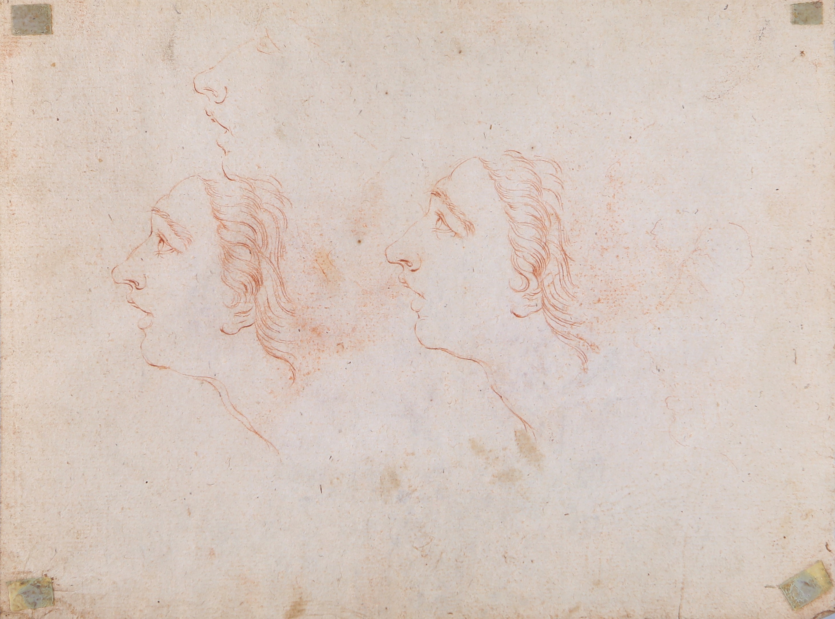 Recto: Studi di due volti maschili con barba, Verso: Studi di due profili femminili