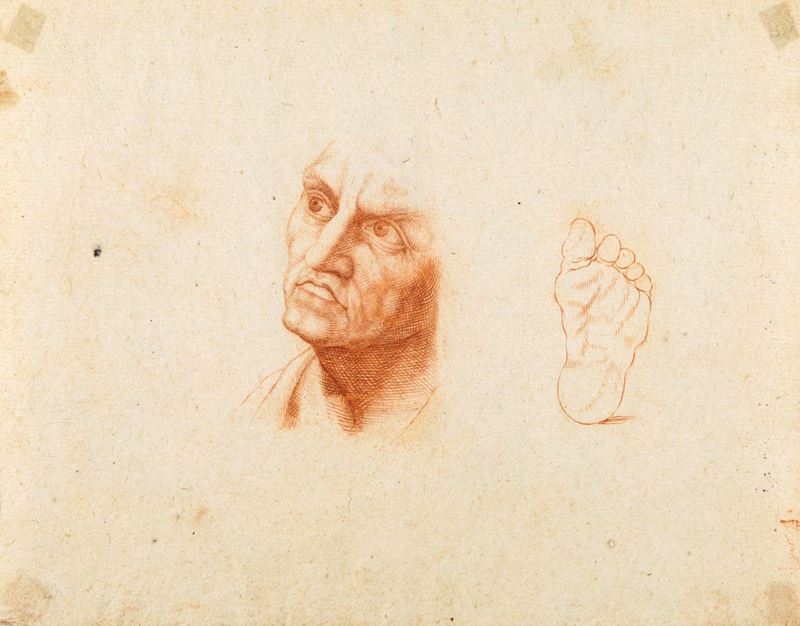 Pittore Accademico degli Inizi del XIX Secolo - Verso: Studio di Volto e Piede, Verso: Studi di P...