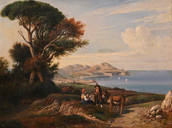 Panorama della costiera con famiglia di contadini in sosta