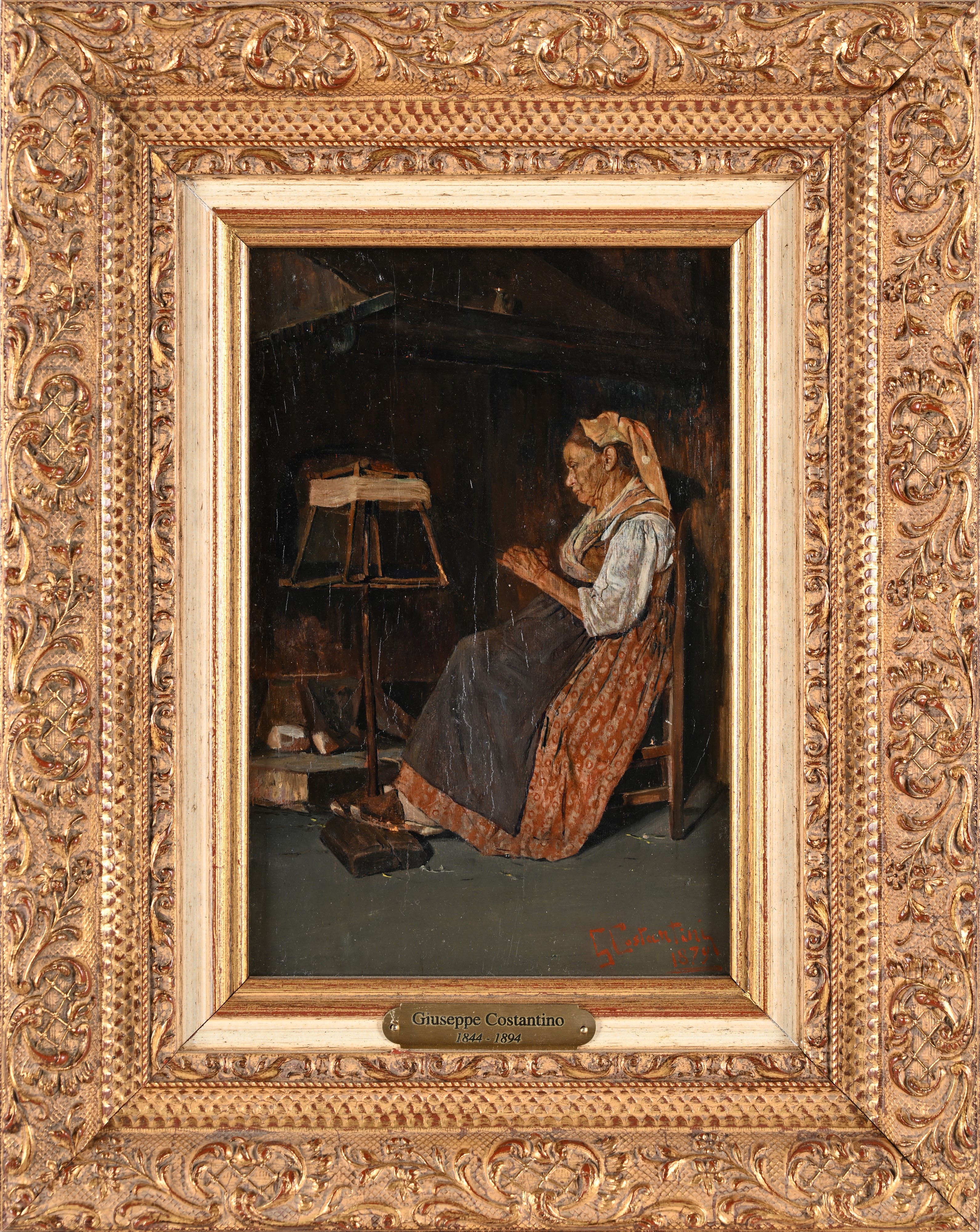 Giuseppe Costantini - Donna che Fila in un Interno