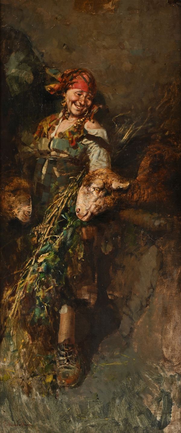  Contadina con due pecore