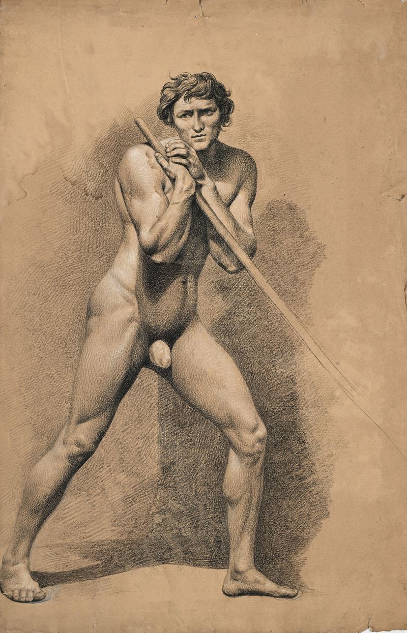 Scuola Neoclassica Milanese - Studio di Nudo Virile con Bastone