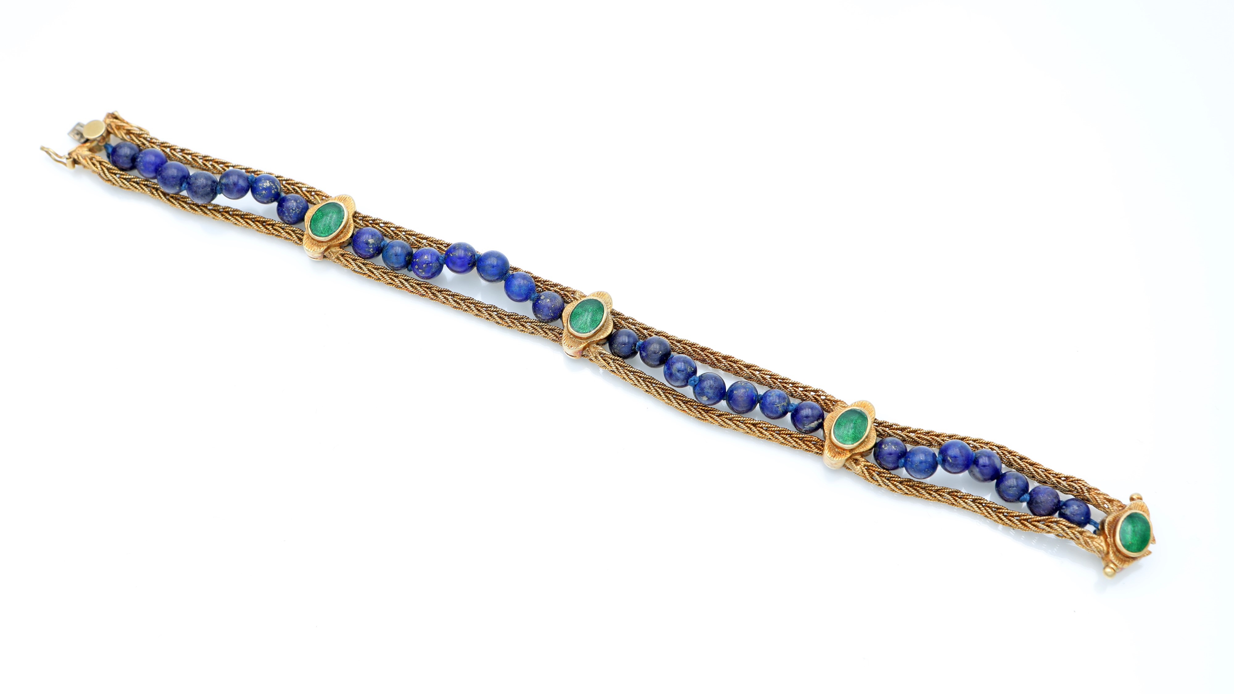 Bracciale in Oro, Lapislazzuli e Smalto Verde