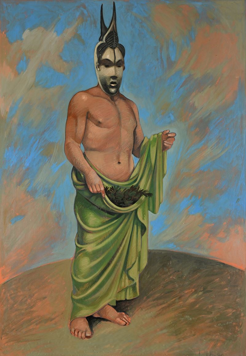 Uomo con maschera africana