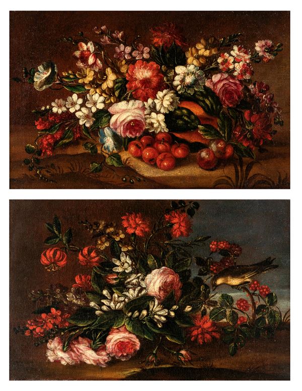 Coppia di dipinti: Natura morta con fiori