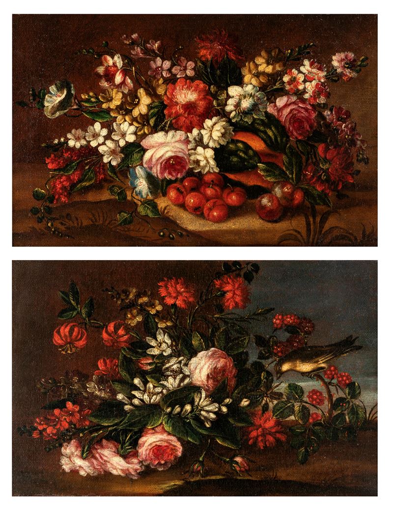 Coppia di dipinti: Natura morta con fiori
