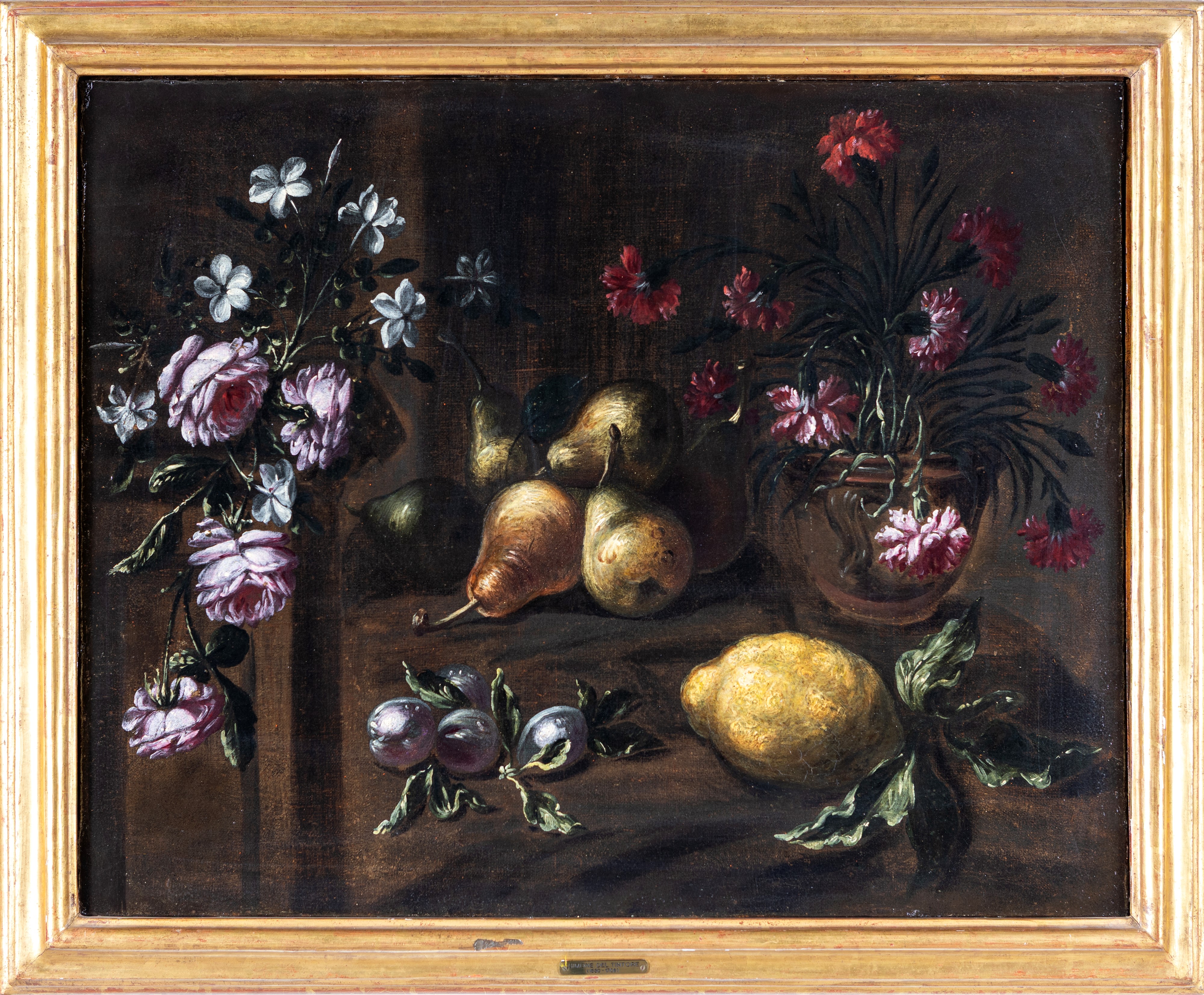 Natura morta con fiori, pere, ficchi, mela cotogna