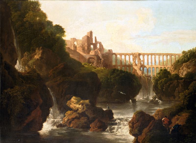 Paesaggio con architetture e acquedotto