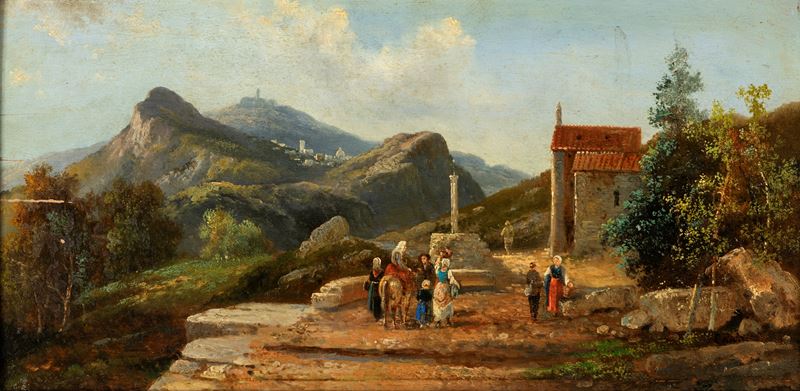 Scuola Romana del XIX Secolo - Paesaggio con montagne