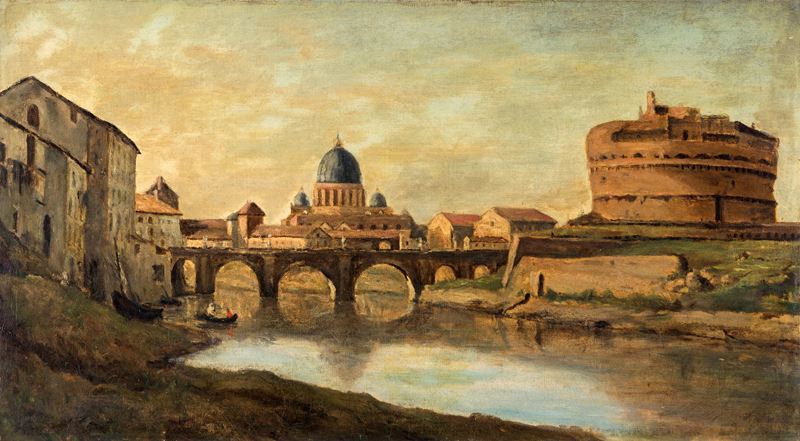 Scuola Europea Prima Metà del XIX Secolo - Veduta di Roma con Castel Sant’angelo e San Pietro