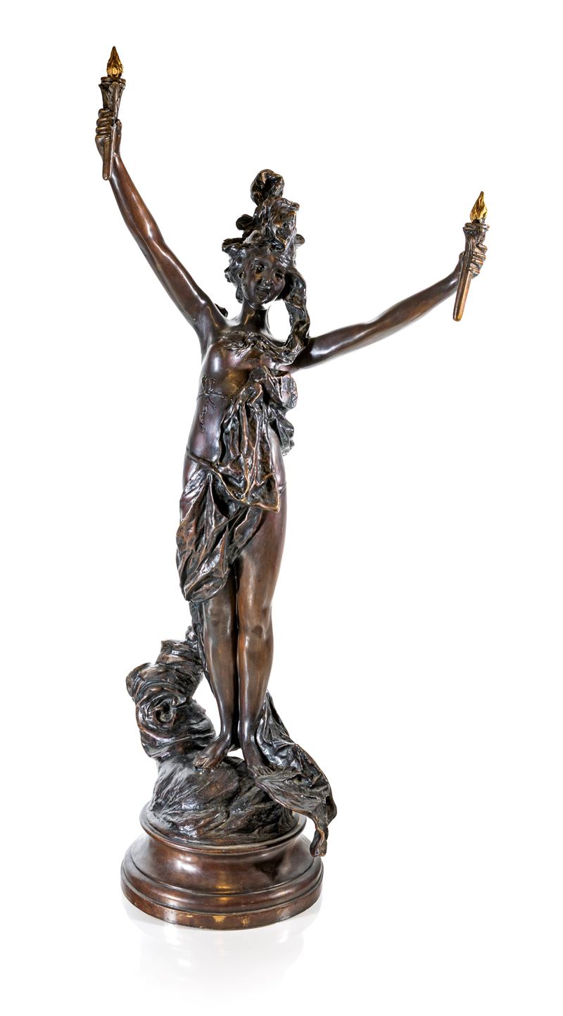 Fonderia Francese, Inizi del XX Secolo - Fonderia francese, Figura femminile con fiaccole in lega...