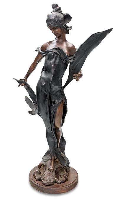 Fonderia francese, Ninfa - bronzo patinato e brunito, altezza cm 68