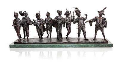 Festa a Piedigrotta - Gruppo in bronzo su base marmo verde