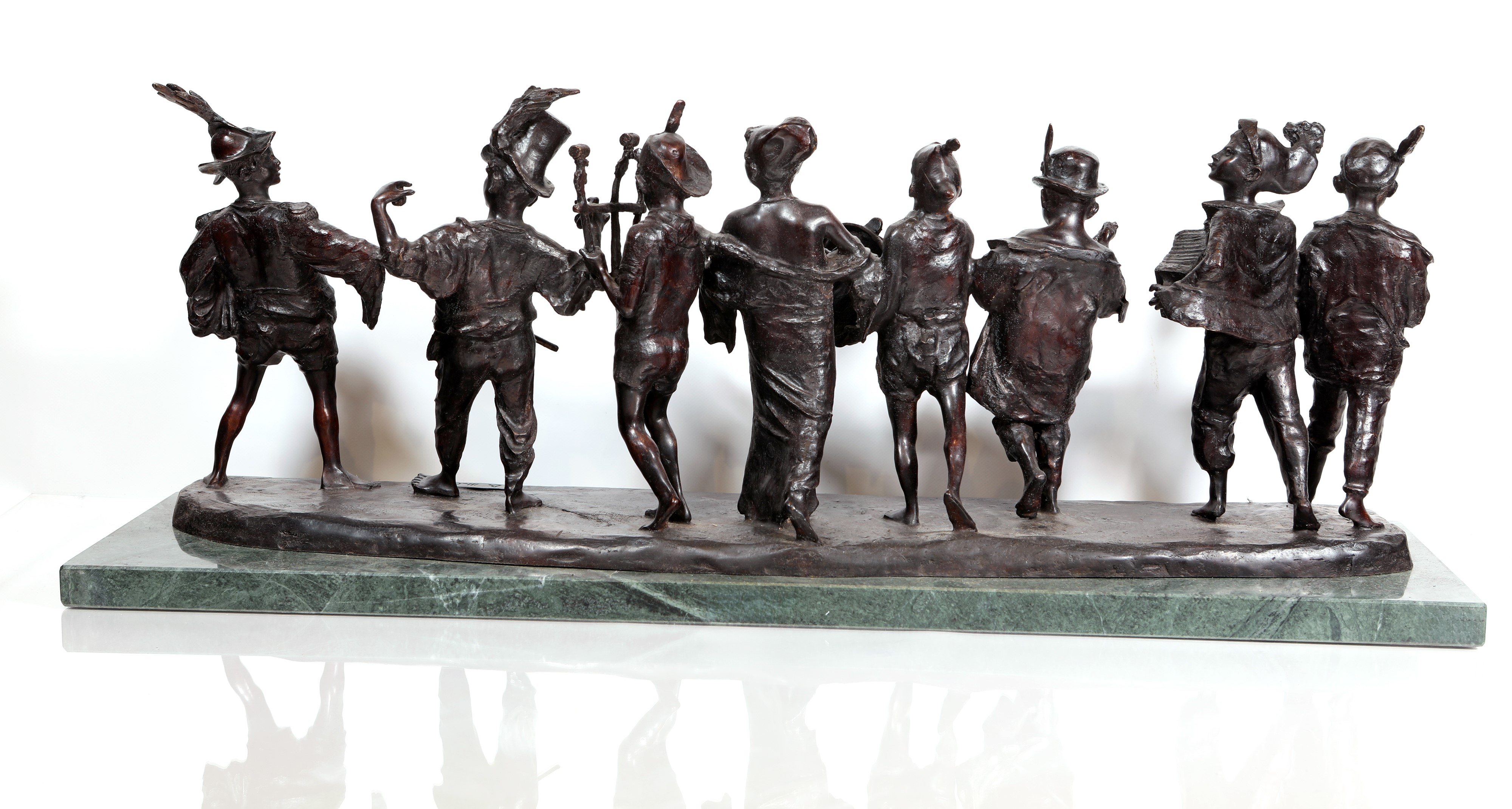 Fonderia Napoletana del XX Secolo - Festa a Piedigrotta - Gruppo in bronzo su base marmo verde