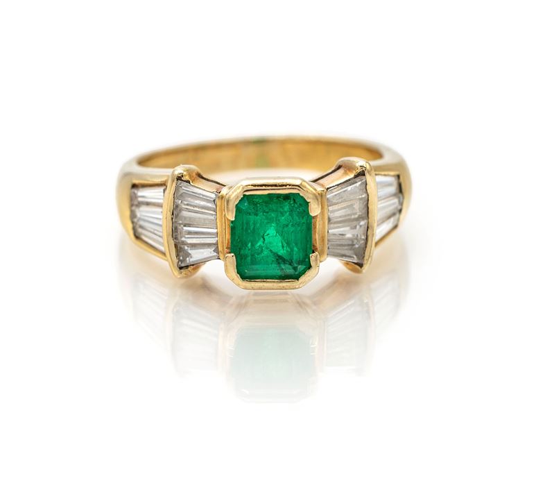 Damiani, Anello in Oro Smeraldo e Brillanti