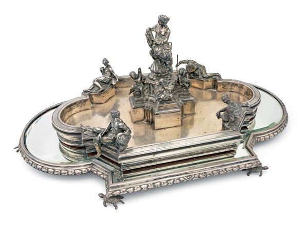 Grande centrotavola in argento 800/000, Austria-Ungheria 1872, argentieri Schwarz & Steiner