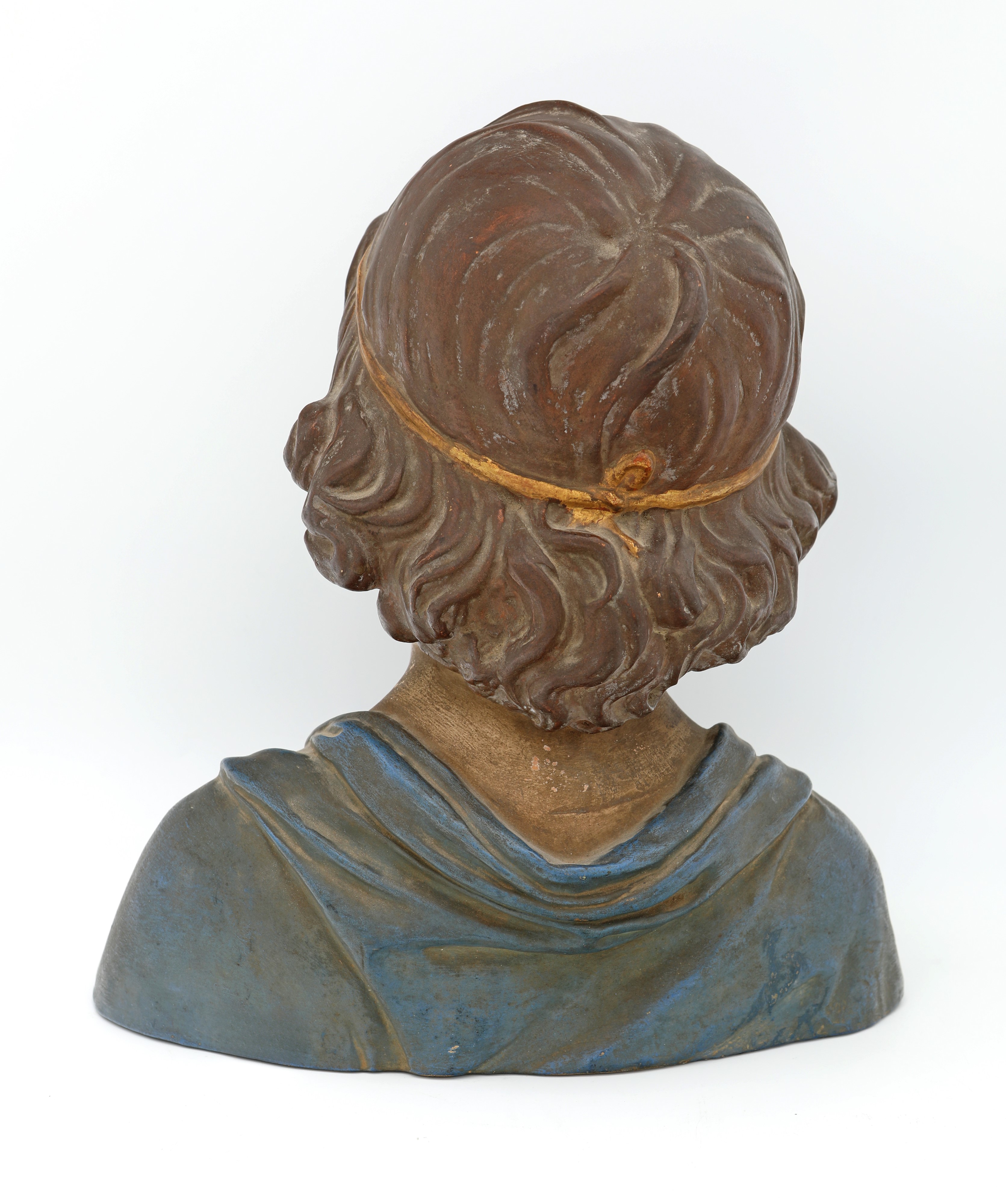 Busto di bambino rinascimentale in terracotta policroma, inizi del XX secolo