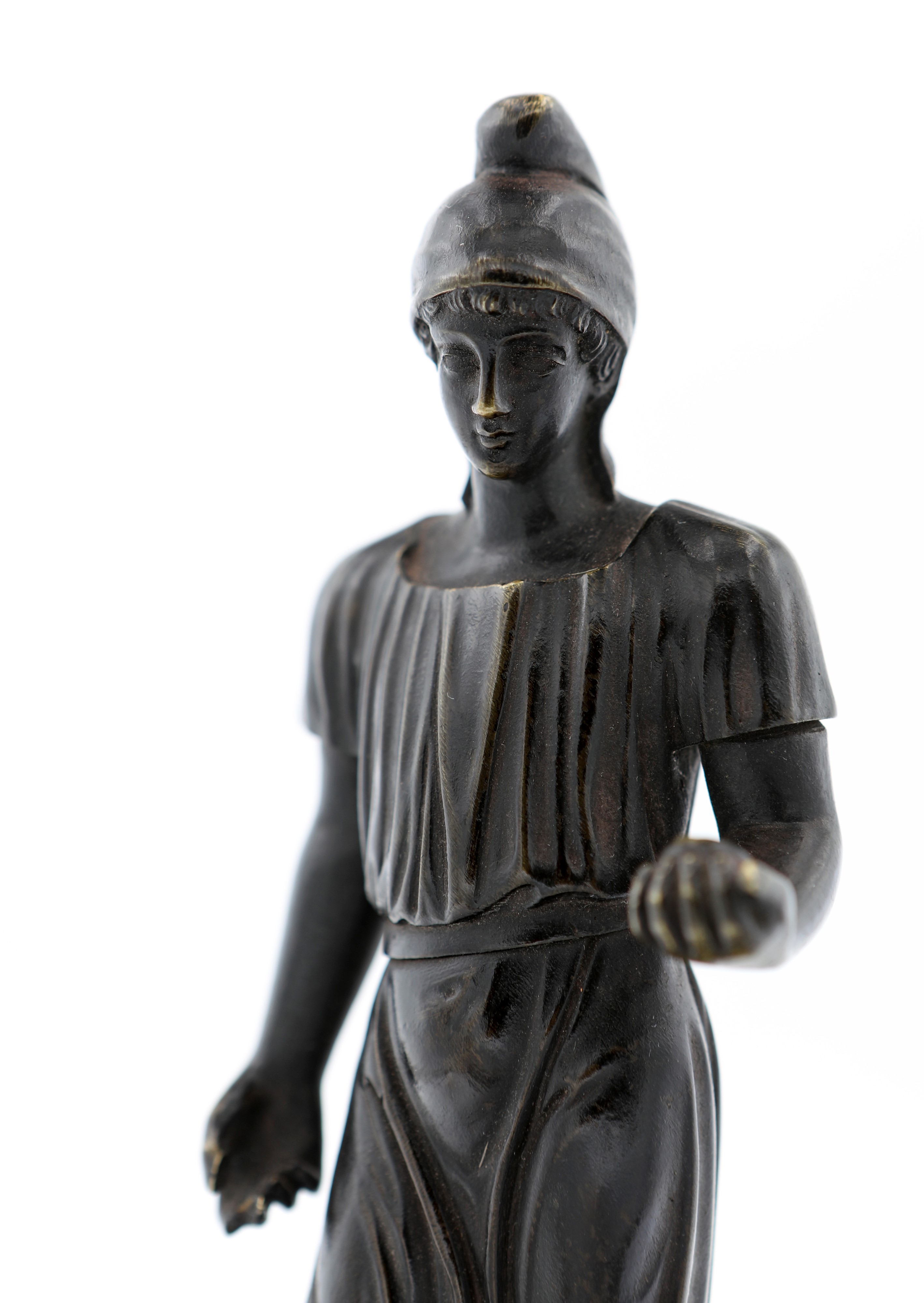 Piccola Scultura in Bronzo Brunito Raffigurante un Oplita