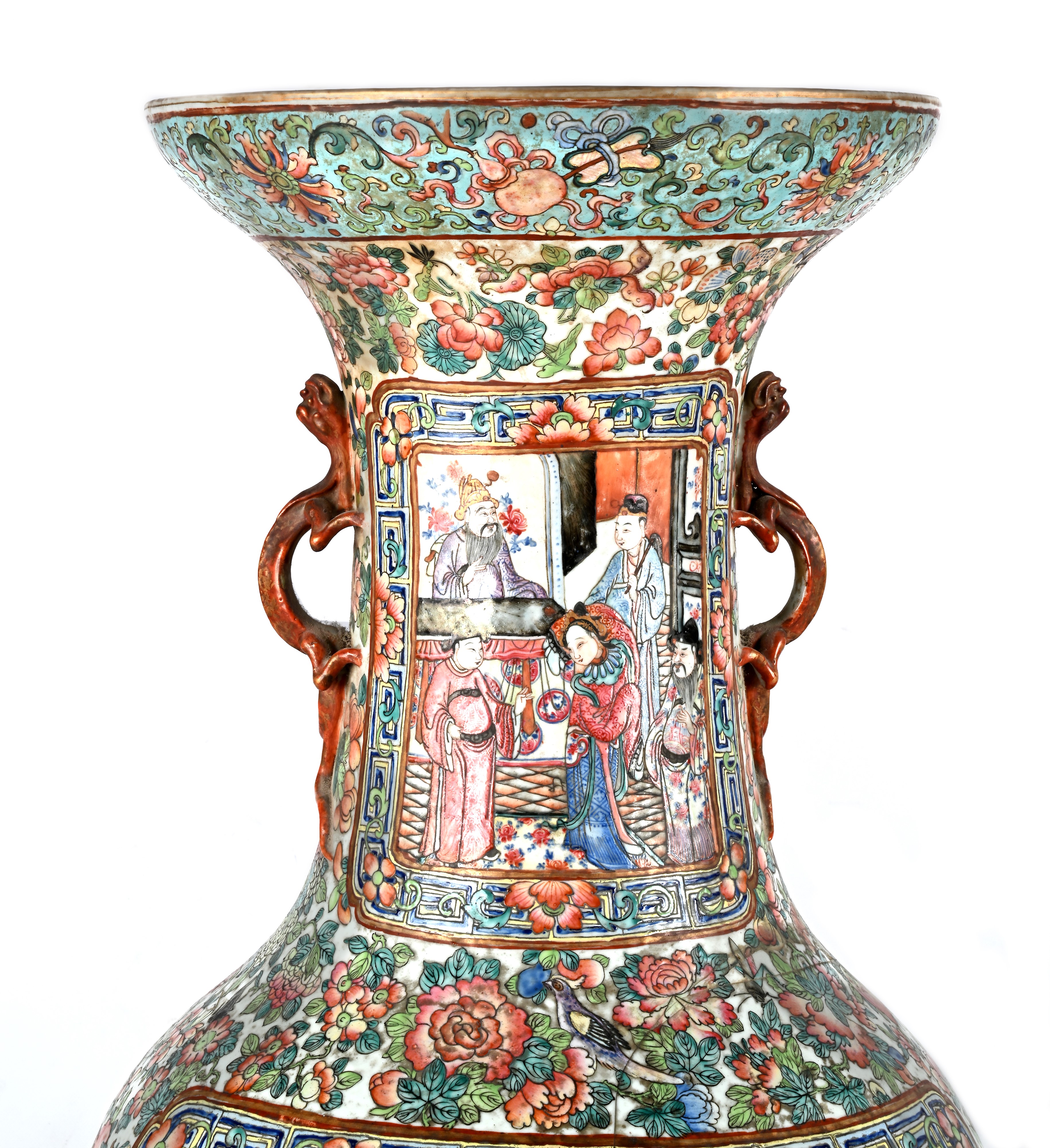 Coppia di Grandi Vasi in Porcellana Policroma, Cina, Dinastia Qing, XIX Secolo