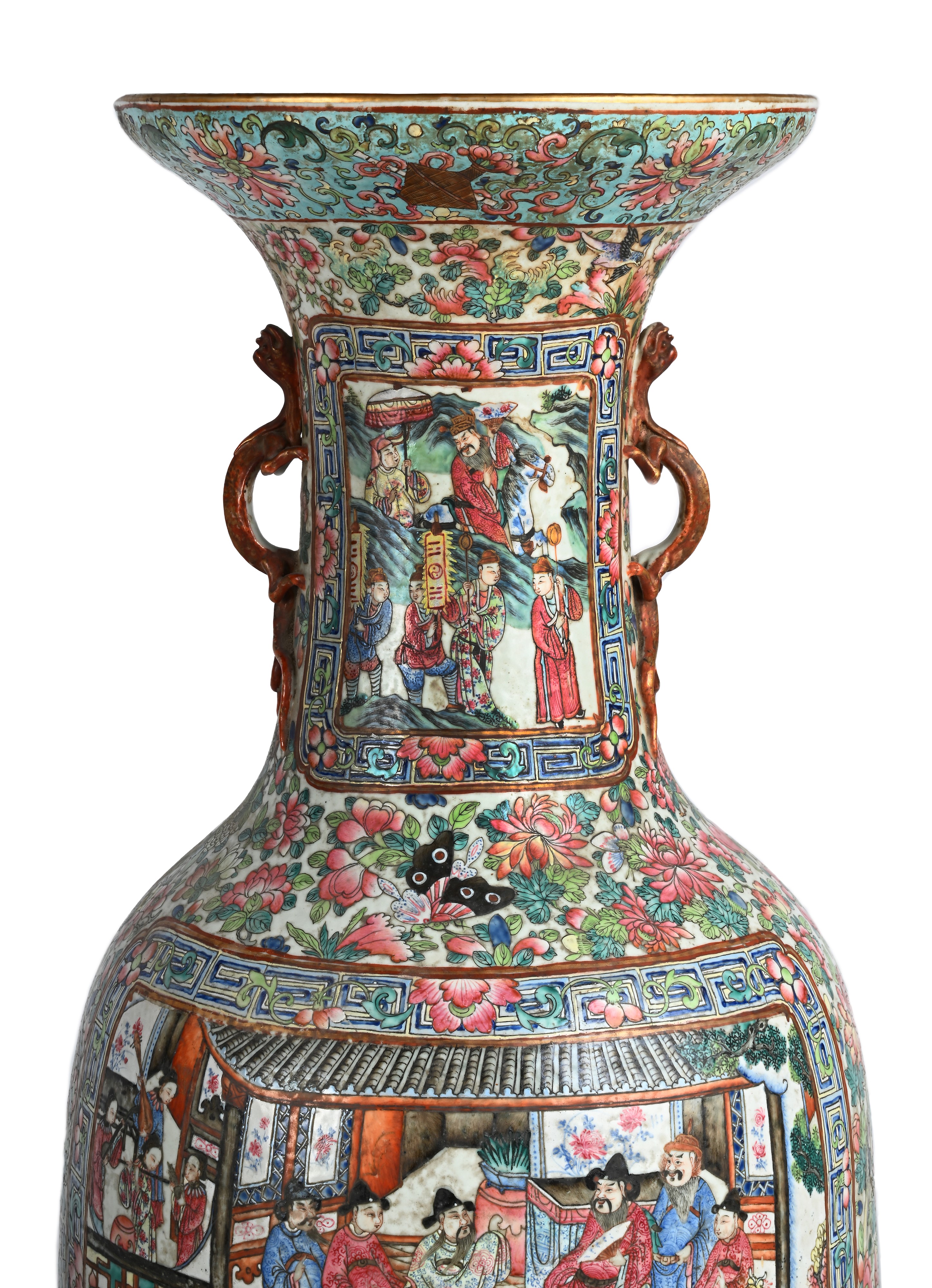 Coppia di Grandi Vasi in Porcellana Policroma, Cina, Dinastia Qing, XIX Secolo