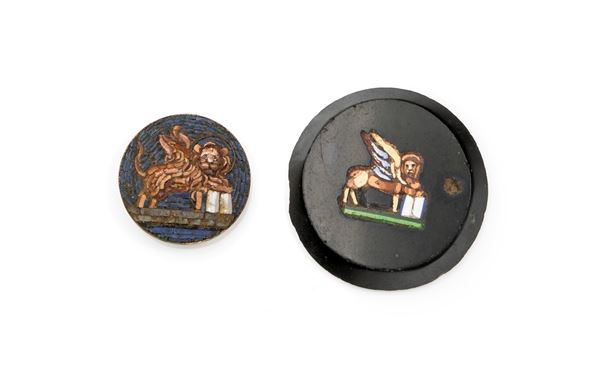 Coppia di micromosaici antichi con leone di Venezia 