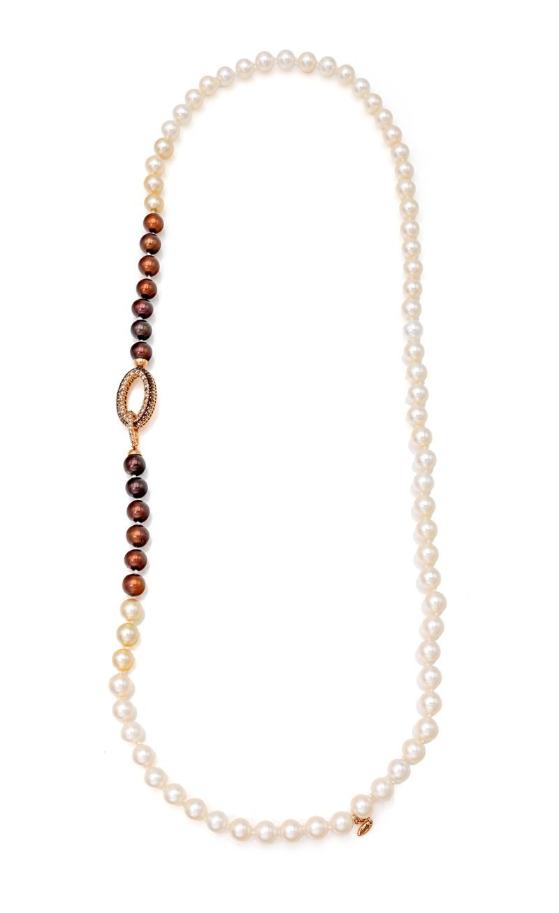 Recarlo, Collana di Perle, Oro e Brillanti Fancy