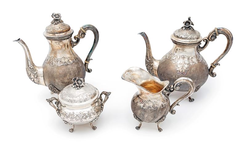 Servizio da Tè e Caffè Composto da Quattro Elementi in Argento 800/000, Fornari, Roma