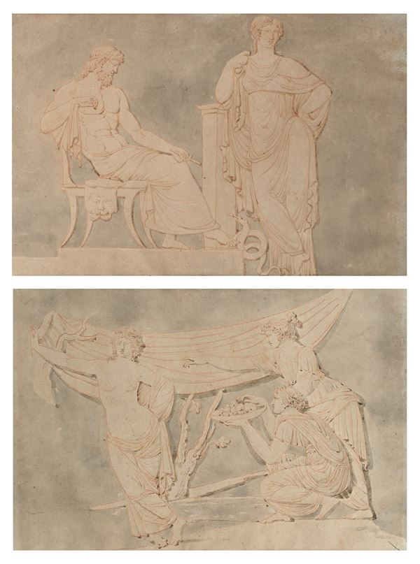 Coppia di scene mitologiche tratte da bassorilievi 