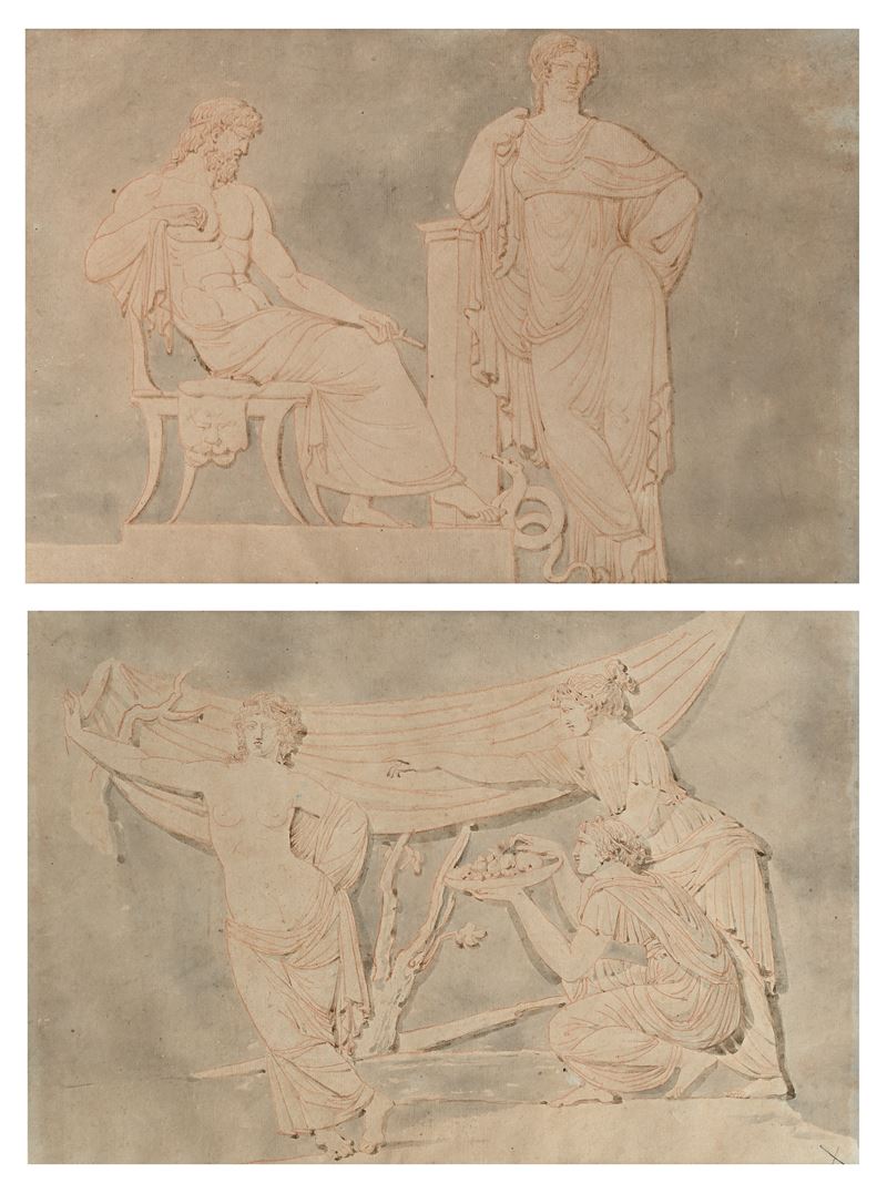 Scuola Francese del XVIII Secolo - Coppia di Scene Mitologiche Tratte da Bassorilievi