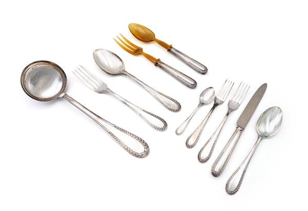 Servizio di posate per dodici commensali, argentiere Pane (incompleto)
