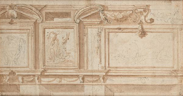 Scuola romana della fine del XVI - Studio per Fregio di un palazzo