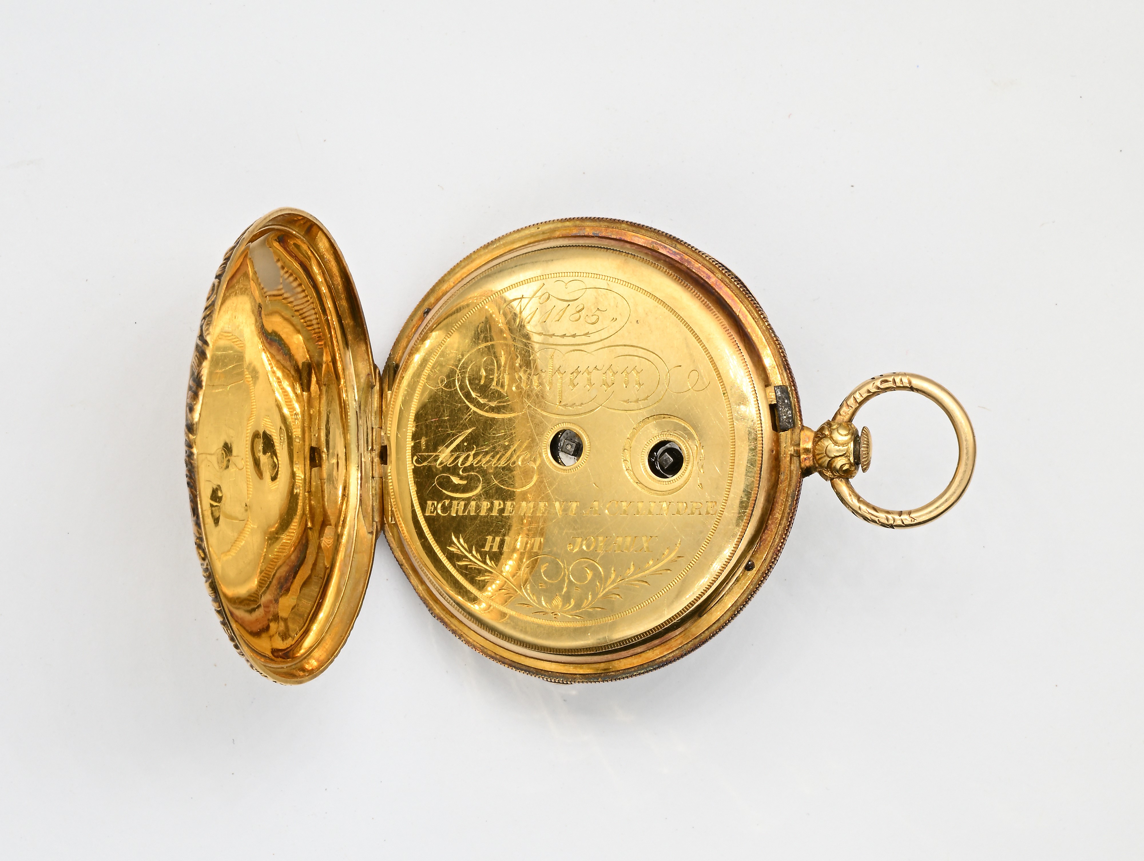 Vacheron, Orologio da tasca in oro con scappamento a cilindro, carica a chiavetta e paesaggio lac...