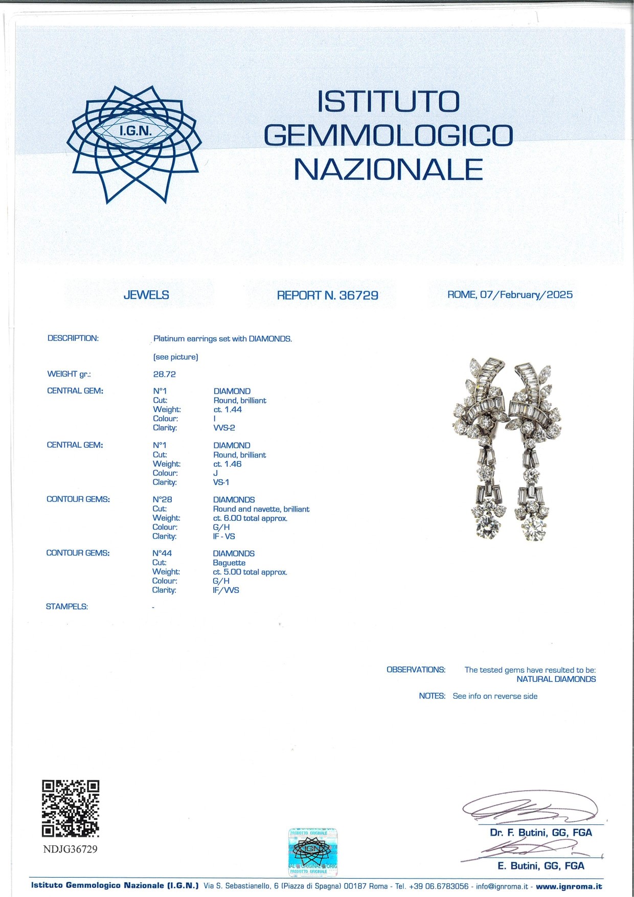 Coppia di Orecchini in Platino e Brillanti