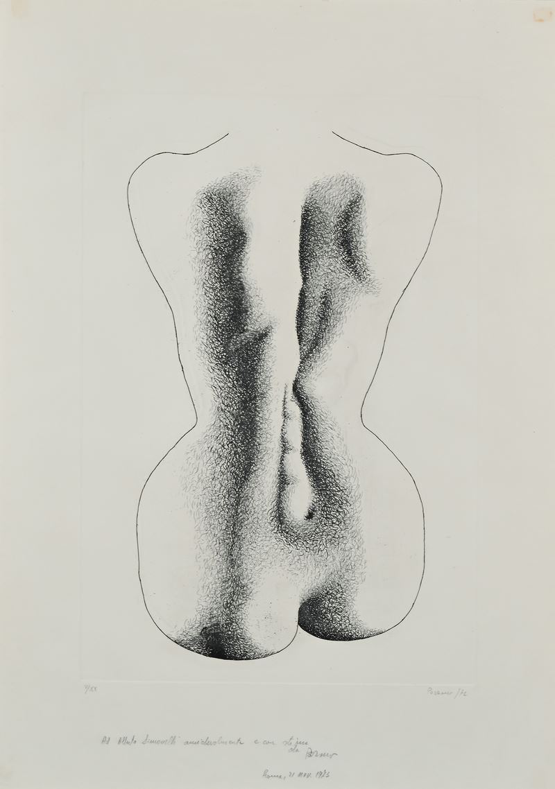 Giacomo Porzano - Nudo di schiena (acquaforte), 1972