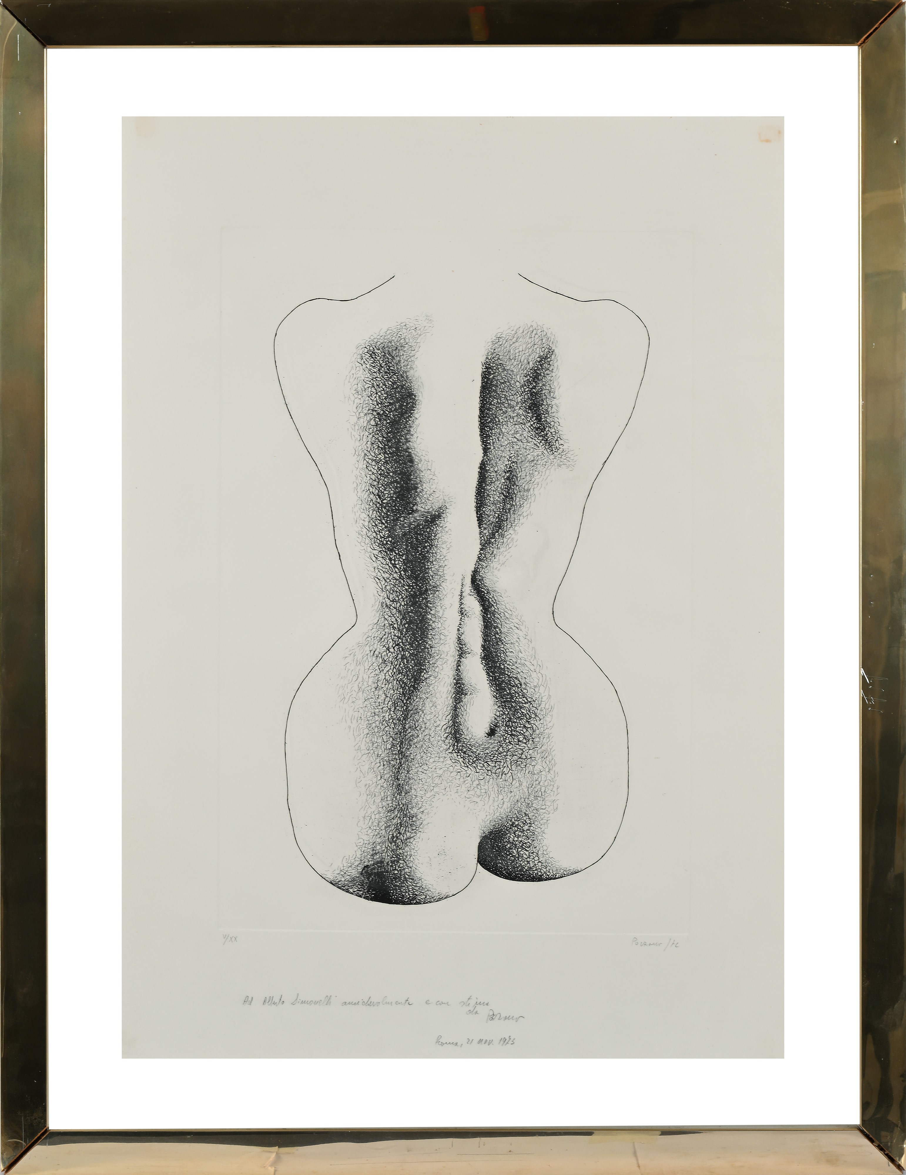 Giacomo Porzano - Nudo di schiena (acquaforte), 1972