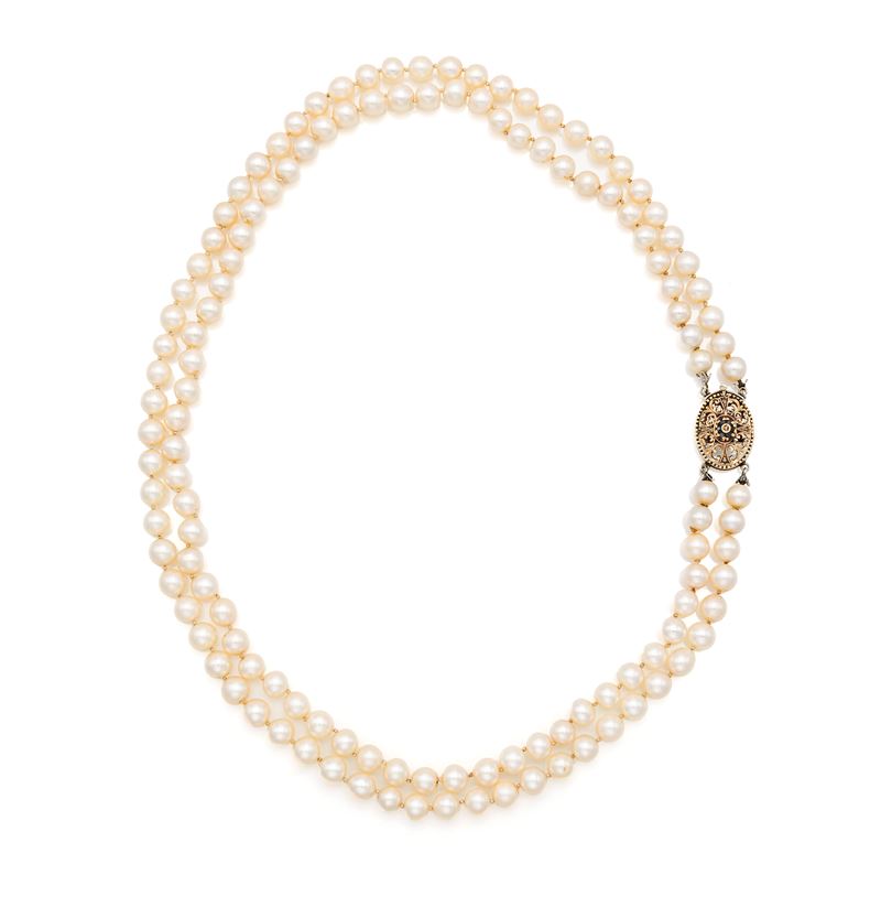 Collana a Due Fili di Perle Oro e Zaffiri