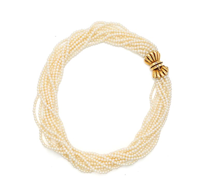 Collana Torchon Microperle, Oro e Brillanti