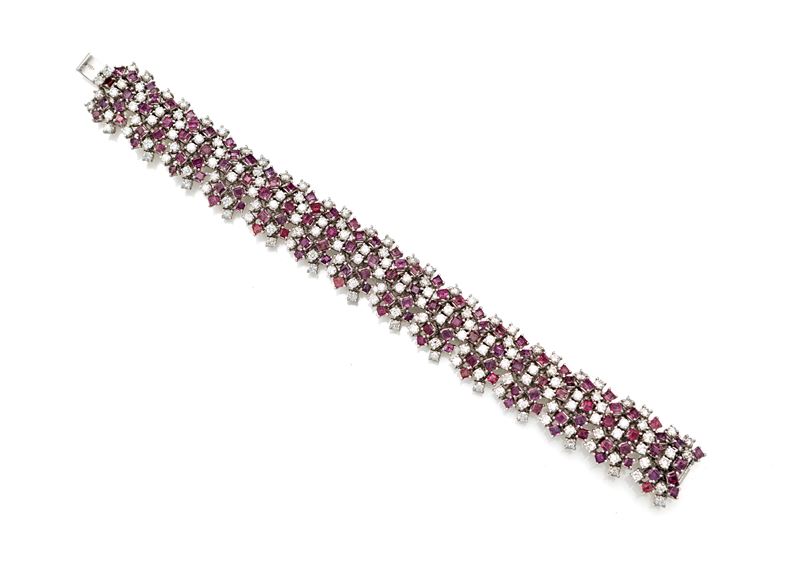 Bracciale in Oro, Brillanti e Zaffiri Rosa