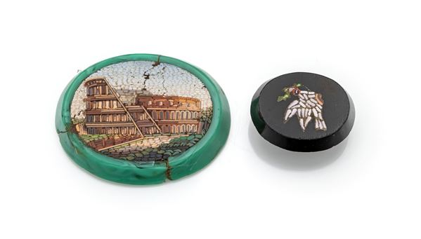 Coppia di micromosaici romani su pietra dura