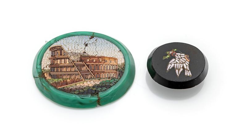 Coppia di micromosaici romani su pietra dura