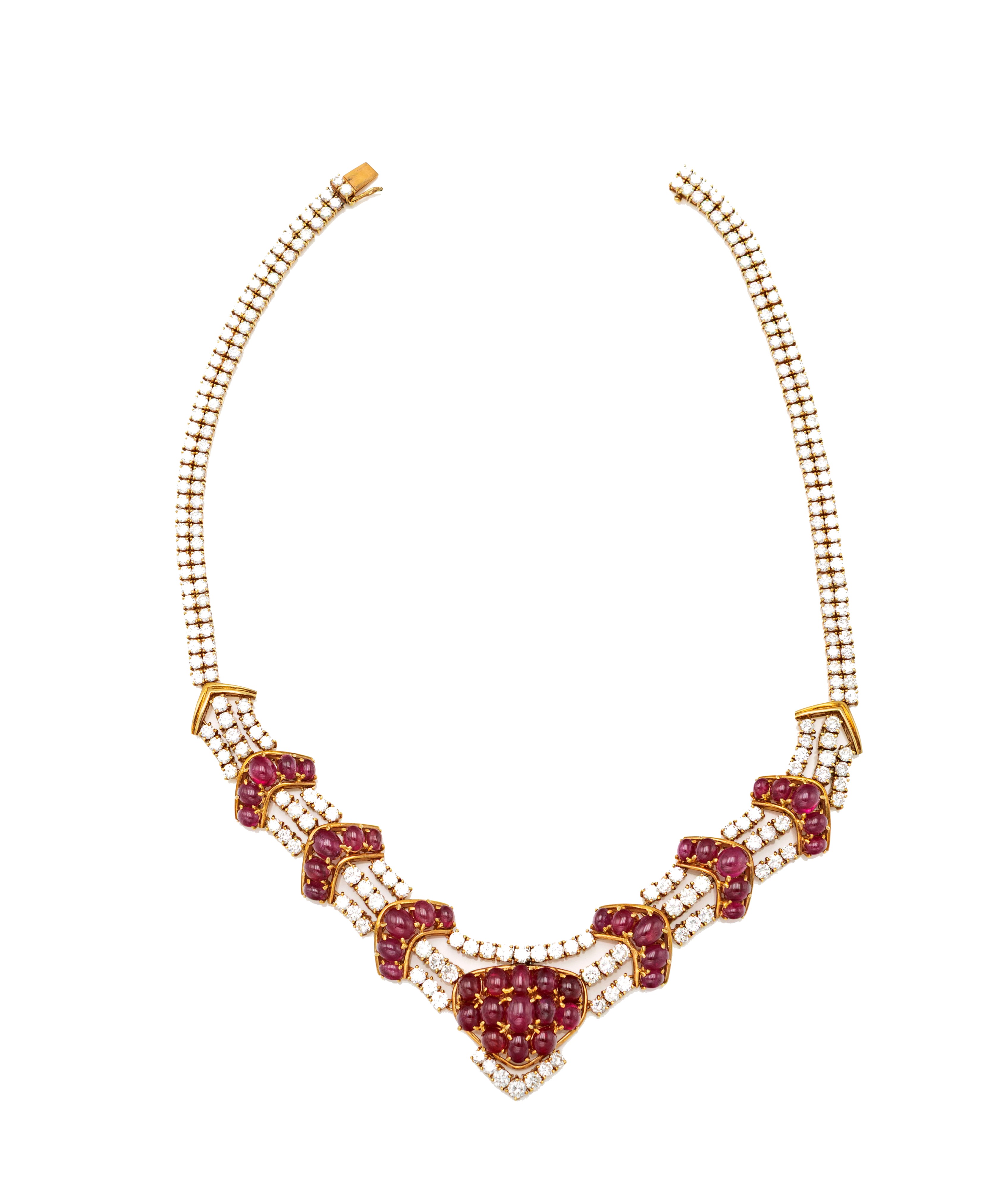 Importante Parure di Pettorale e Bracciale in Oro, Brillanti e Rubini Burma