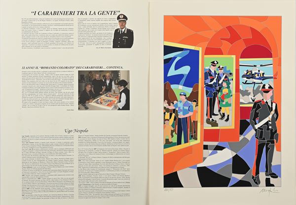 Ugo Nespolo - Lotto di 10 Serigrafie "I Carabinieri tra la gente"