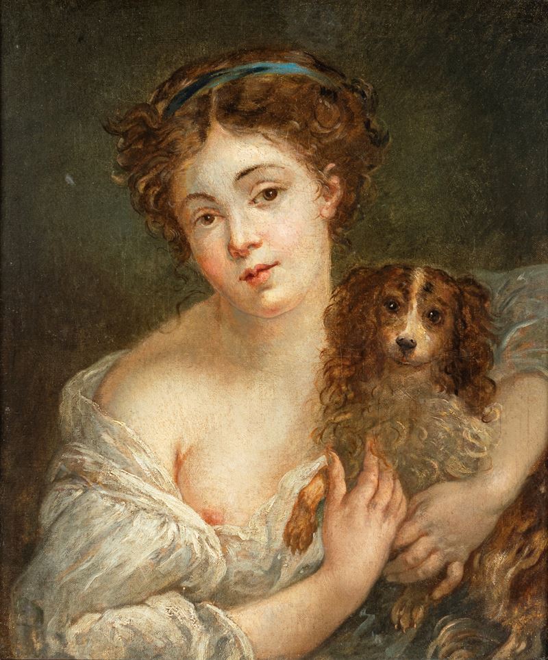 Jean-baptiste Greuze - Ritratto di Fanciulla con Cocker Spaniel