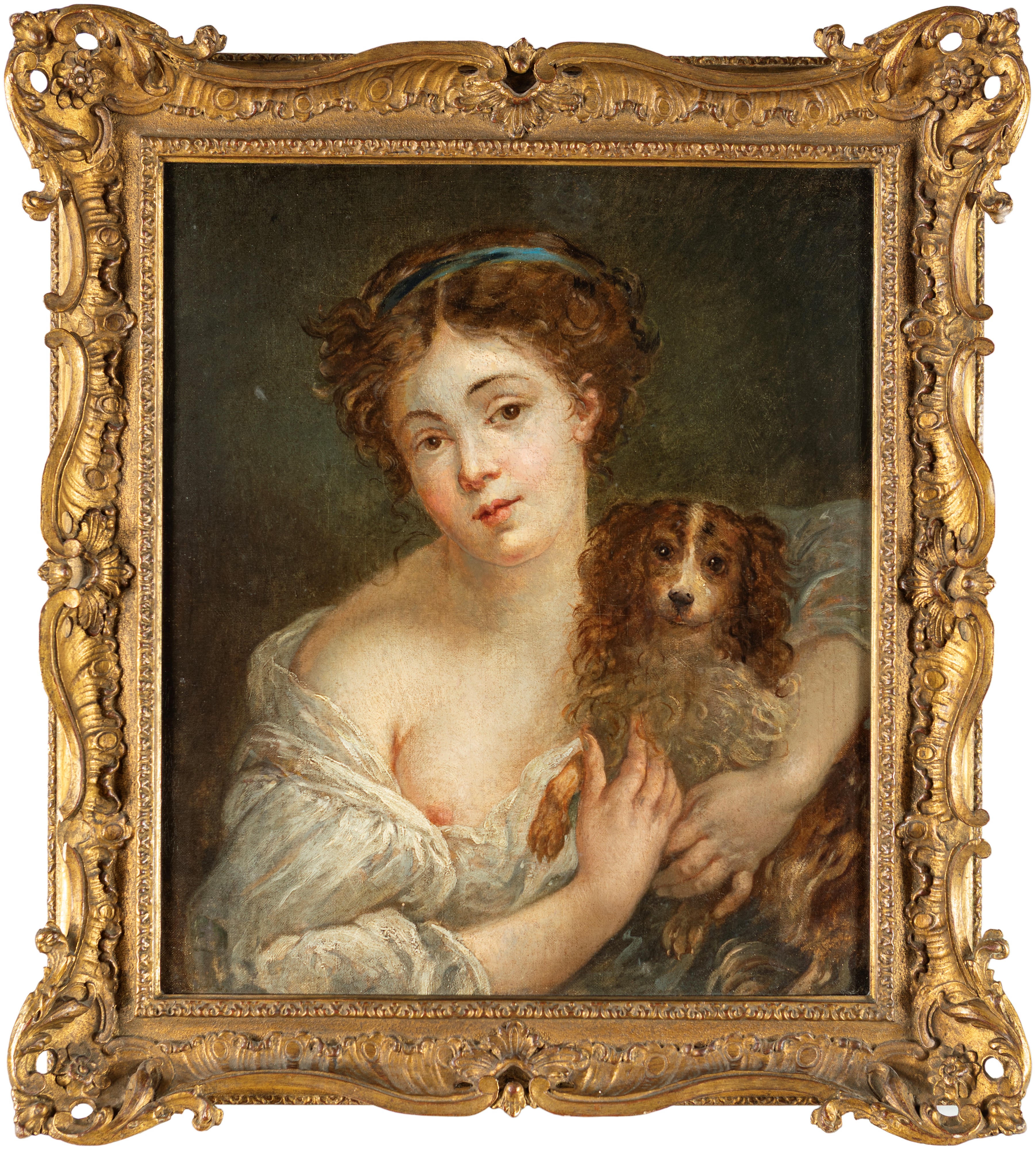 Jean-baptiste Greuze - Ritratto di Fanciulla con Cocker Spaniel