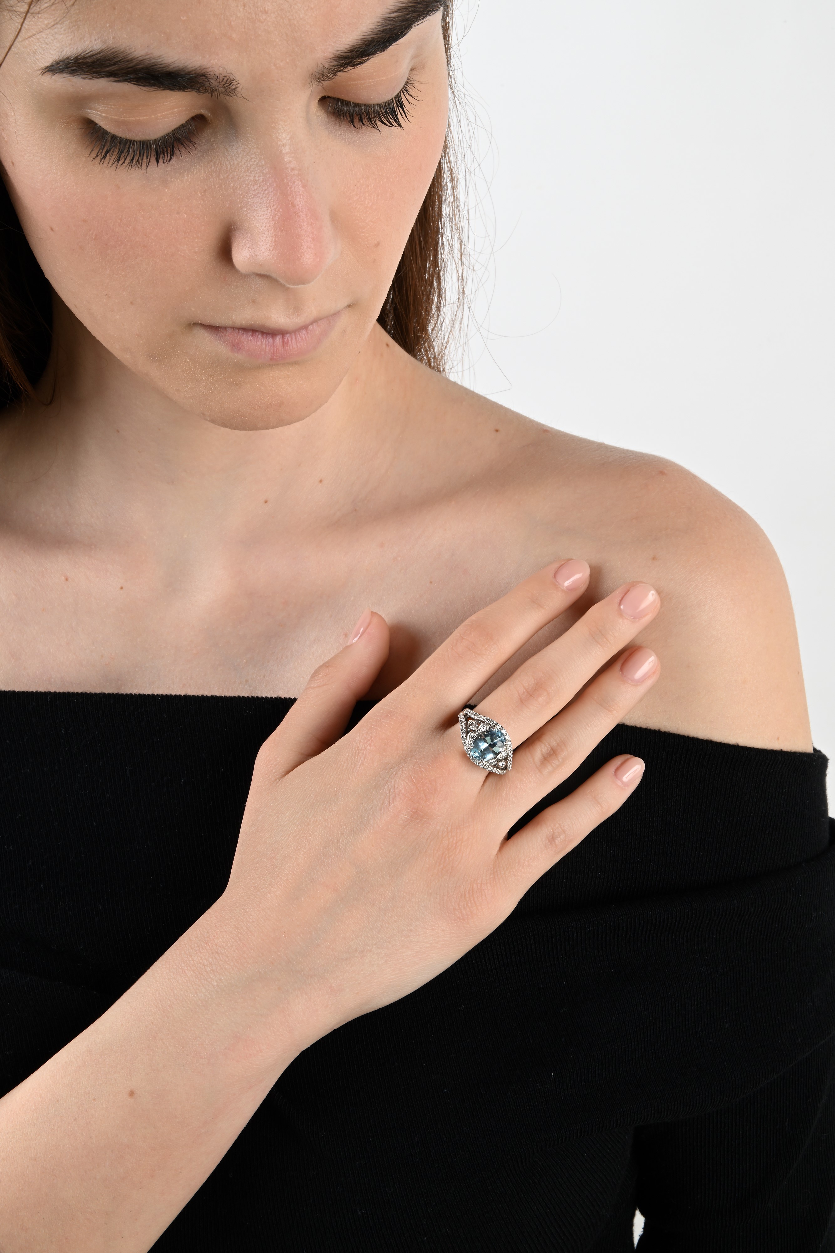 Anello in Oro, Acquamarina e Brillanti