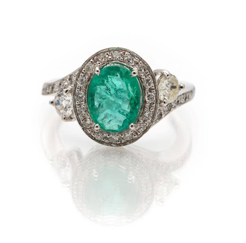 Anello in Oro, Brillanti e Smeraldo