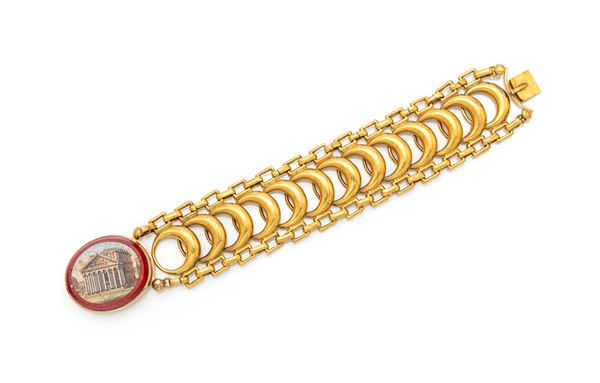 Bracciale antico in oro e micromosaico