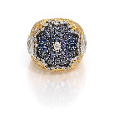 Anello Grande Cupola in Oro, Diamanti e Zaffiri